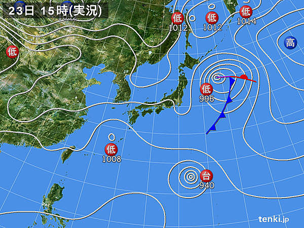 実況天気図(2019年10月23日)