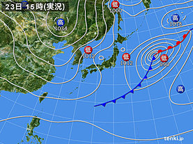 実況天気図(2019年12月23日)