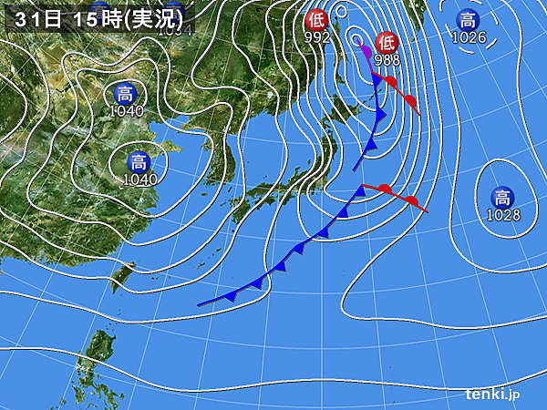 実況天気図(2019年12月31日)