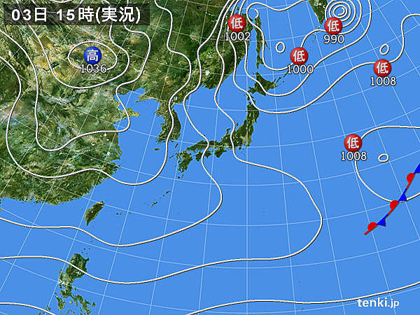 実況天気図(2020年01月03日)