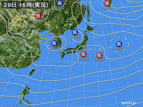 実況天気図(2020年02月20日)