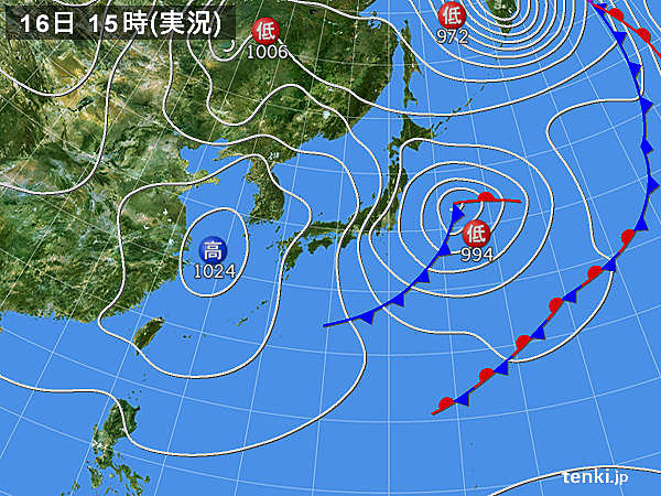 実況天気図(2020年03月16日)