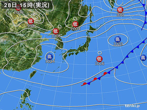 実況天気図(2020年04月28日)