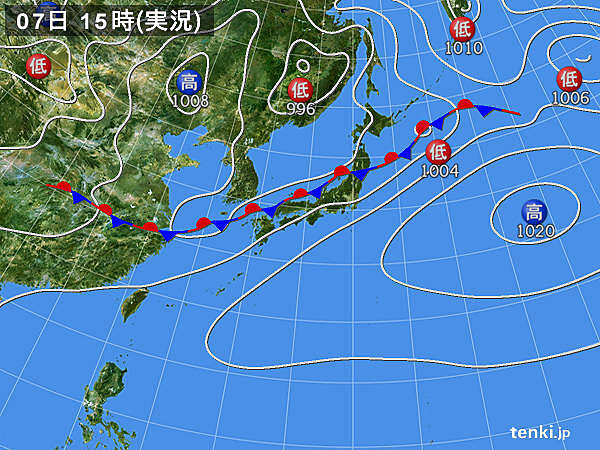 実況天気図(2020年07月07日)