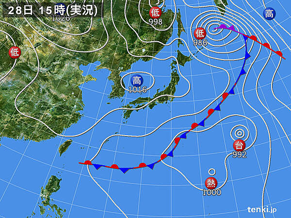 実況天気図(2020年09月28日)