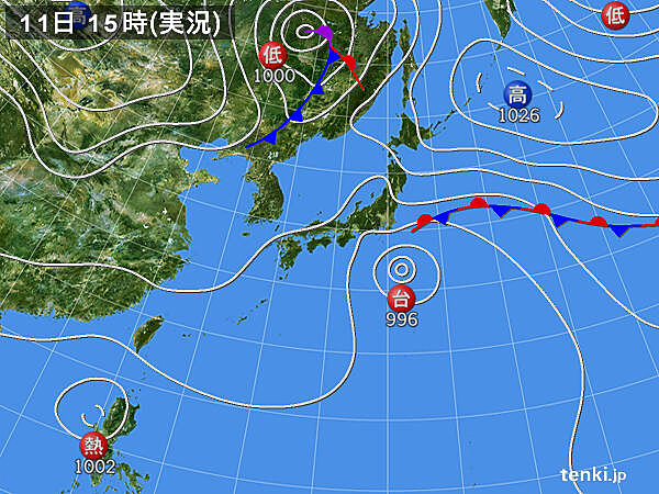過去の実況天気図 年10月11日 日本気象協会 Tenki Jp