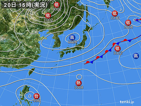 実況天気図(2020年10月20日)