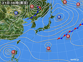 実況天気図(2020年10月21日)