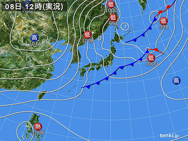 実況天気図(2020年11月08日)