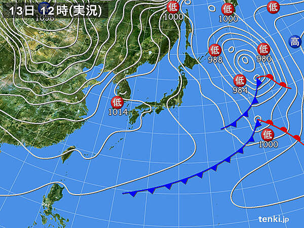 実況天気図(2020年12月13日)