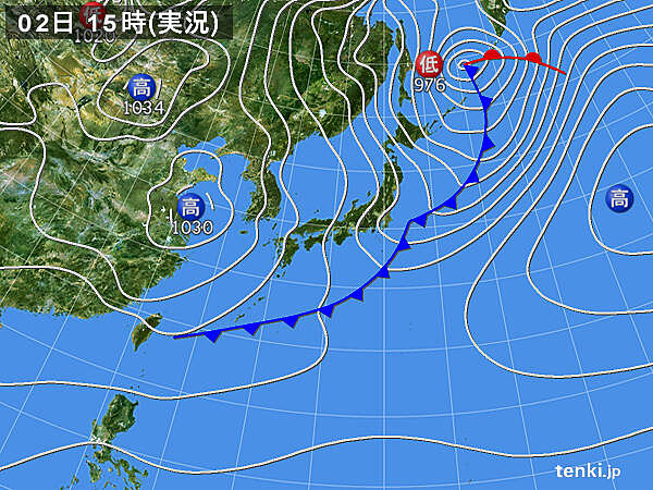 実況天気図(2021年02月02日)