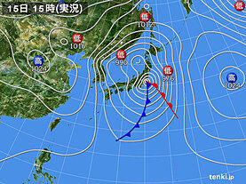 実況天気図(2021年02月15日)