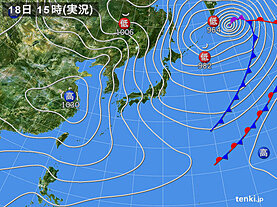 実況天気図(2021年02月18日)