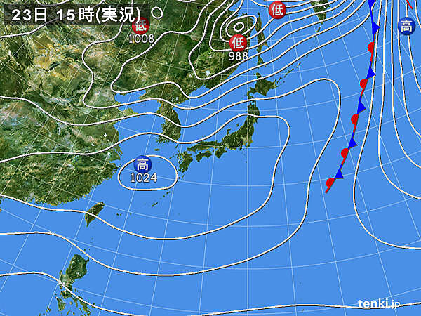 実況天気図(2021年03月23日)