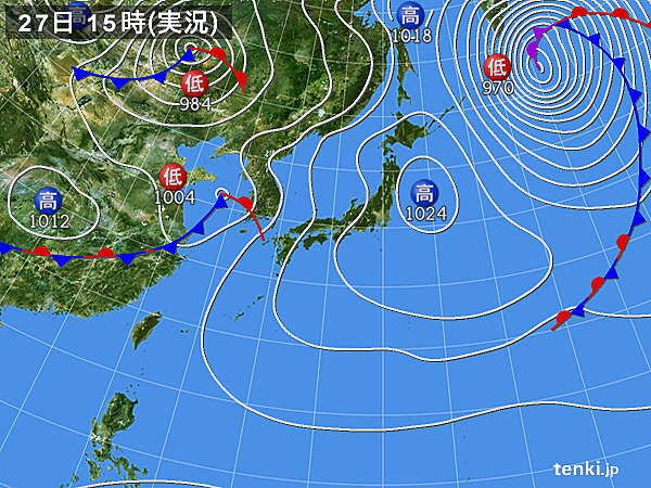 実況天気図(2021年03月27日)