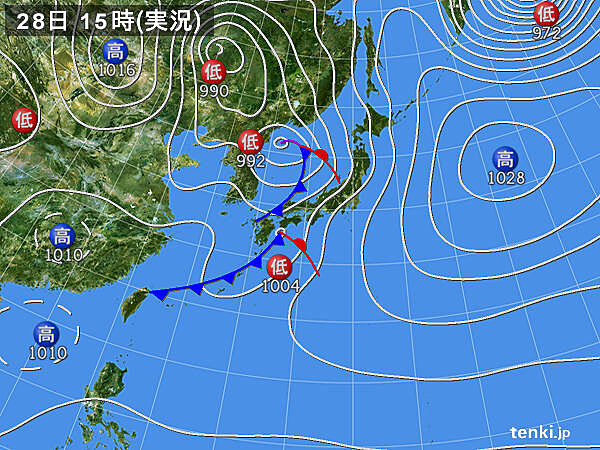 実況天気図(2021年03月28日)