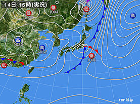 実況天気図(2021年04月14日)