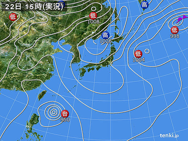 実況天気図(2021年04月22日)