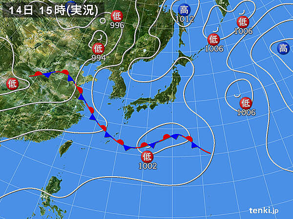 実況天気図(2021年06月14日)