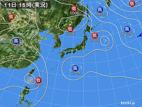 実況天気図(2021年09月11日)
