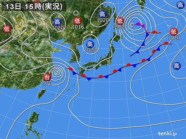実況天気図(2021年09月13日)