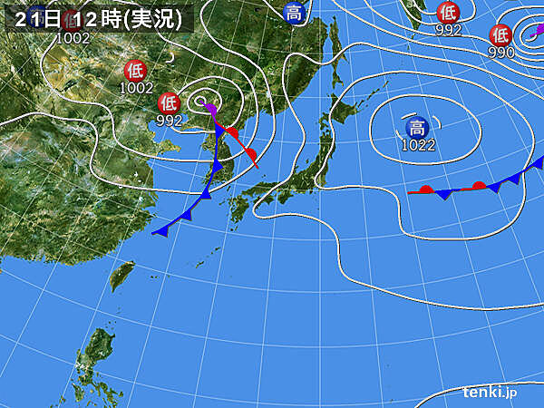 実況天気図(2021年09月21日)