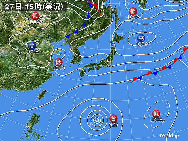 実況天気図(2021年09月27日)