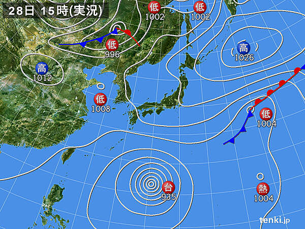 実況天気図(2021年09月28日)