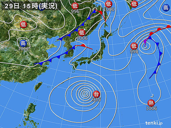 実況天気図(2021年09月29日)