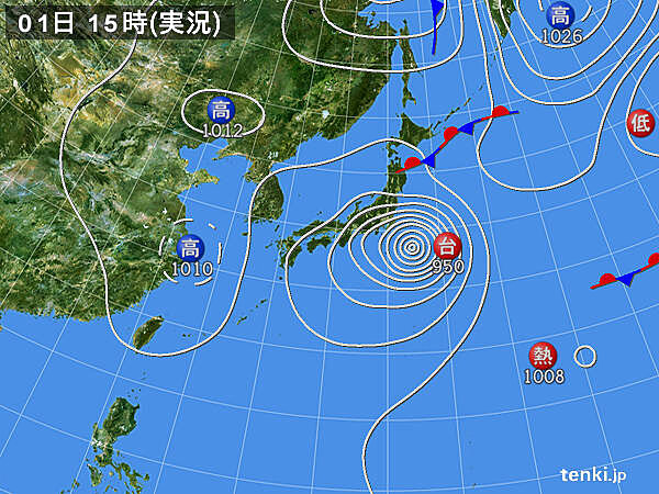 実況天気図(2021年10月01日)