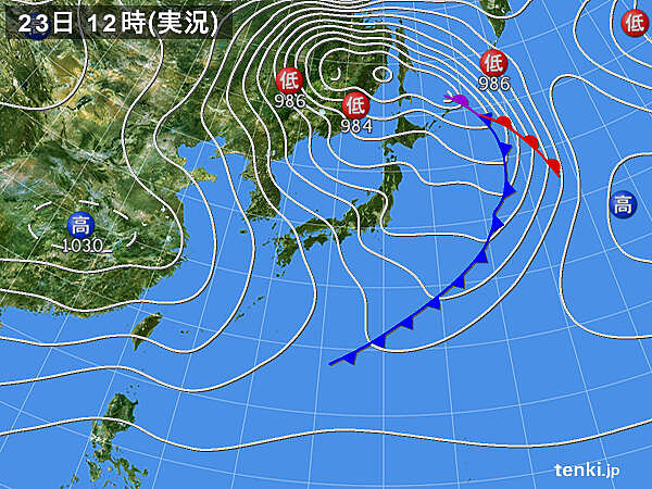 実況天気図(2021年11月23日)