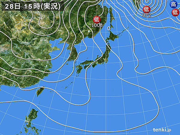 実況天気図(2022年01月28日)