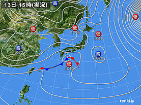 実況天気図(2022年02月13日)