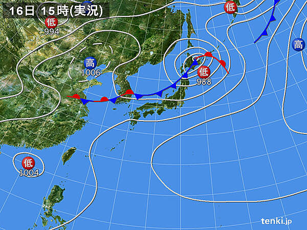 実況天気図(2022年08月16日)