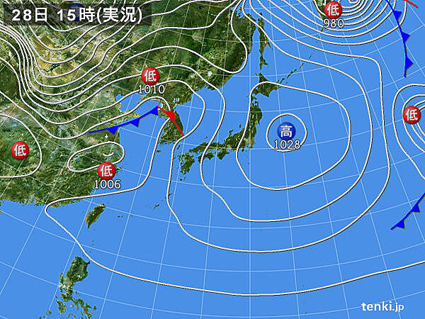 実況天気図(2022年11月28日)