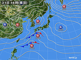 実況天気図(2022年12月21日)