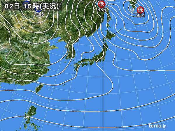 実況天気図(2023年01月02日)