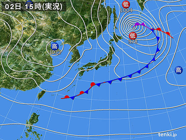 実況天気図(2023年02月02日)