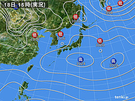 実況天気図(2023年02月18日)