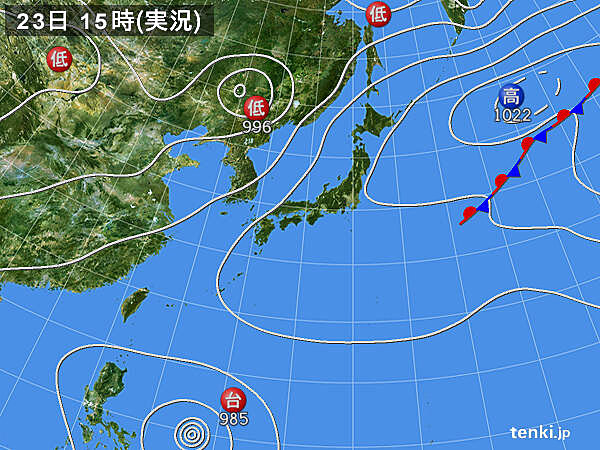 実況天気図(2023年07月23日)