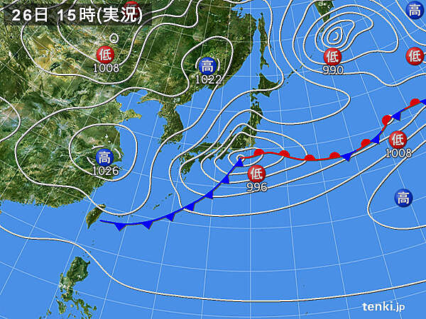 実況天気図(2024年03月26日)