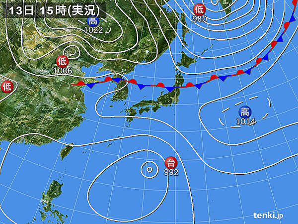 実況天気図(2024年09月13日)