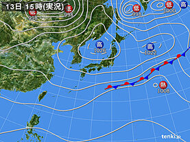 実況天気図(2024年10月13日)