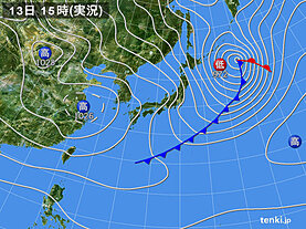 実況天気図(2025年02月13日)
