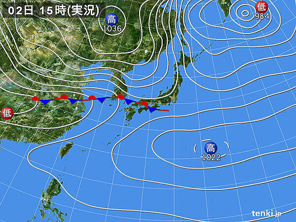 実況天気図(2025年03月02日)