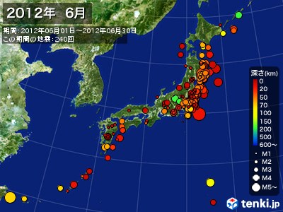 2012年06月の震央分布図