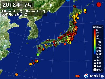 2012年07月の震央分布図