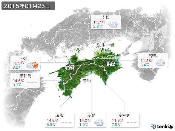 四国地方(2015年01月25日の天気