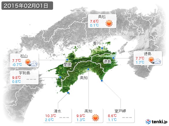 四国地方(2015年02月01日の天気