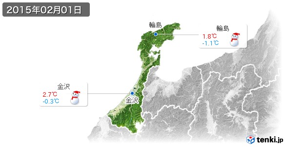 石川県(2015年02月01日の天気